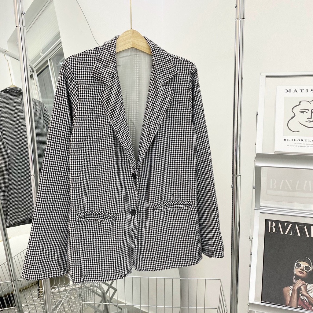 Áo blazer nữ kẻ caro 2 lớp phong cách Hàn Quốc