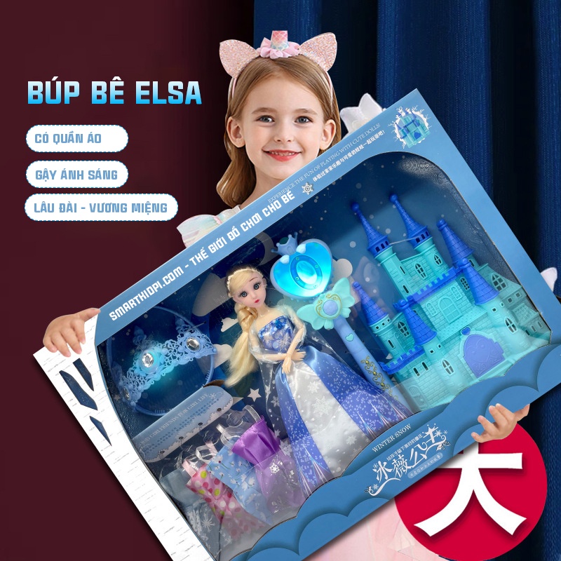 [Mã LIFE0503TOYS giảm 10% đơn 0Đ] [ẢNH THẬT] - BÚP BÊ ELSA TÓC MÂY - CÓ QUẦN ÁO THAY THẾ - GẬY ÁNH SÁNG VÀ LÂU ĐÀI TUYẾT