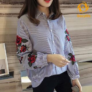 Áo Sơ Mi Kiểu Tay Dài Hoạ Tiết Thêu Hoa Cho Nữ