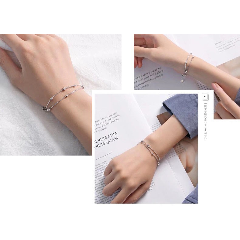 Siêu phẩm Vòng tay nữ bạc Ý s925 hai lớp ngôi sao S0074 - AROCH Jewelry