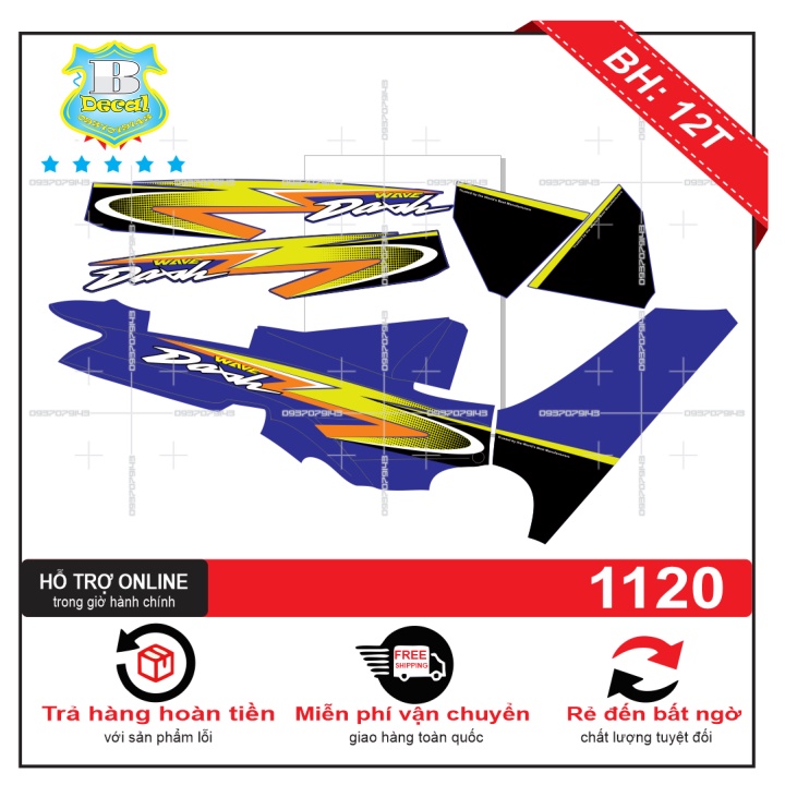 ( Quí khách vui lòng mang ra tiệm cho thợ dán ) Tem wave Dash xanh