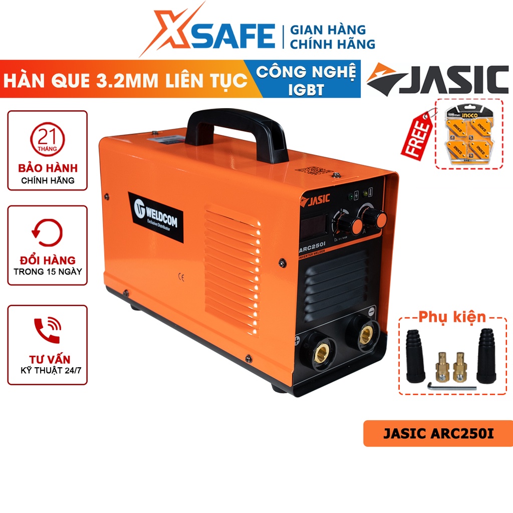 Máy hàn que Jasic ARC-250I điện áp ra không tải 70V, phạm vi điều chỉnh dòng hàn 10-200A [CHÍNH HÃNG]