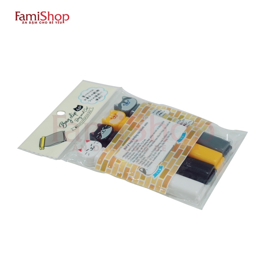 FamiShop Set 4 kẹp miệng túi hình mèo 11,4cm Echo hàng Nhật Bản