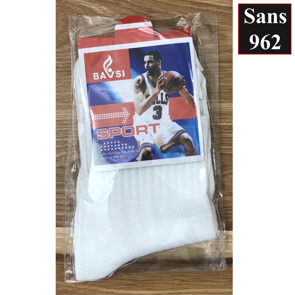 Tất vớ nam cổ cao trung trơn Sans962 basic cotton xịn mỏng mát thoáng khí khử mùi đen trắng xám thời trang công sở