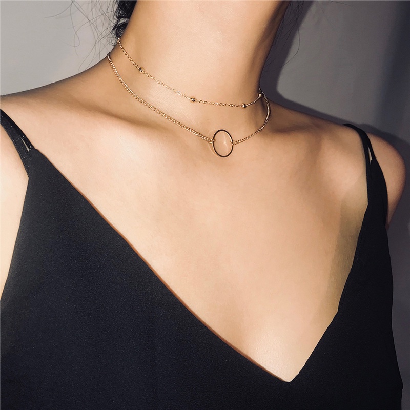 Vòng Cổ Choker Hai Lớp Màu Vàng Thời Trang Cho Nữ
