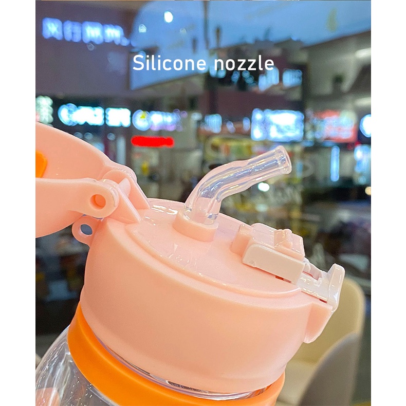 Bình Nước Nhựa Sức Chứa Lớn In Hình Sừng Hươu Hoạt Hình Có Ống Hút Cho Học Sinh