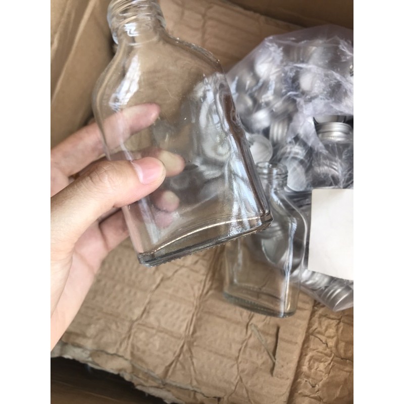 CHAI THUỶ TINH DẸP NẮP NHÔM BẠC 100-350-500ml