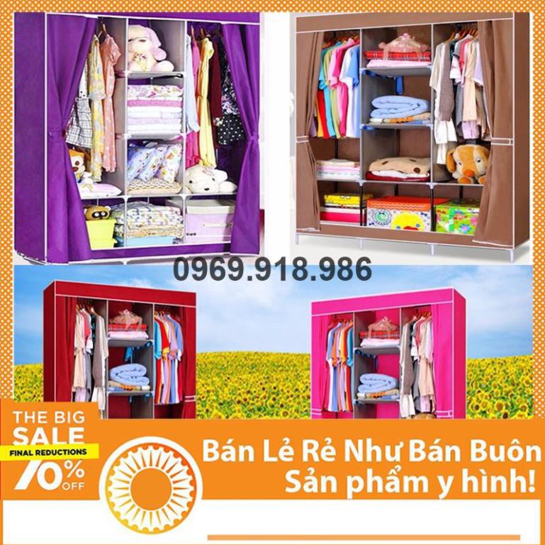 🎄 Tủ Vải Đựng Quần Áo 3 Buồng 8 Ngăn 3D Khung Sắt Đẹp Cao Cấp Giá Gốc Sỉ Rẻ 💛 Tổng Kho Gia Dụng An Giang 💛