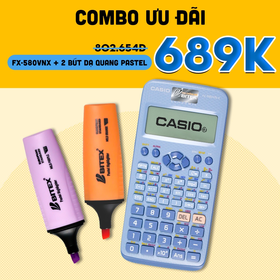 Máy tính Casio Fx-580VNX kèm 2 bút dạ quang Pasel