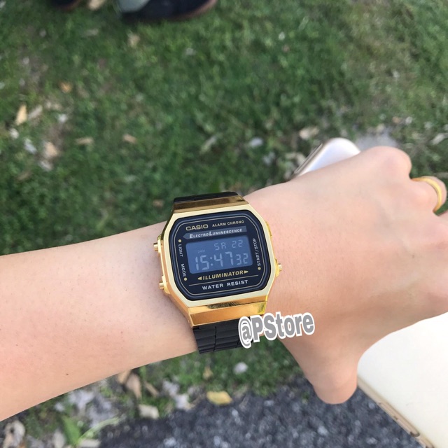 Đồng hồ nam nữ Kim loại Casio A168wegb vàng đen chính hãng