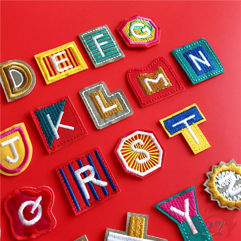 ☸ Geometrical Shape Letters Iron-on Patch ☸ 1Pc Diy Sew on Iron on Badges Patches