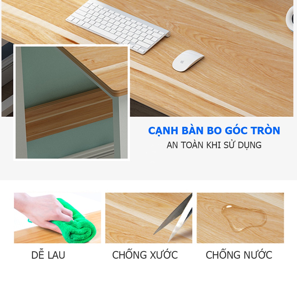 Bàn làm việc ANA kèm kệ cao để giá sách, khung sắt chịu lực tốt, mặt bàn uốn cong