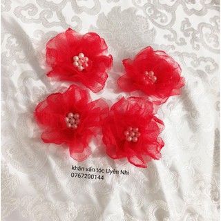 Hoa handmade voan giấy màu đỏ size 6cm
