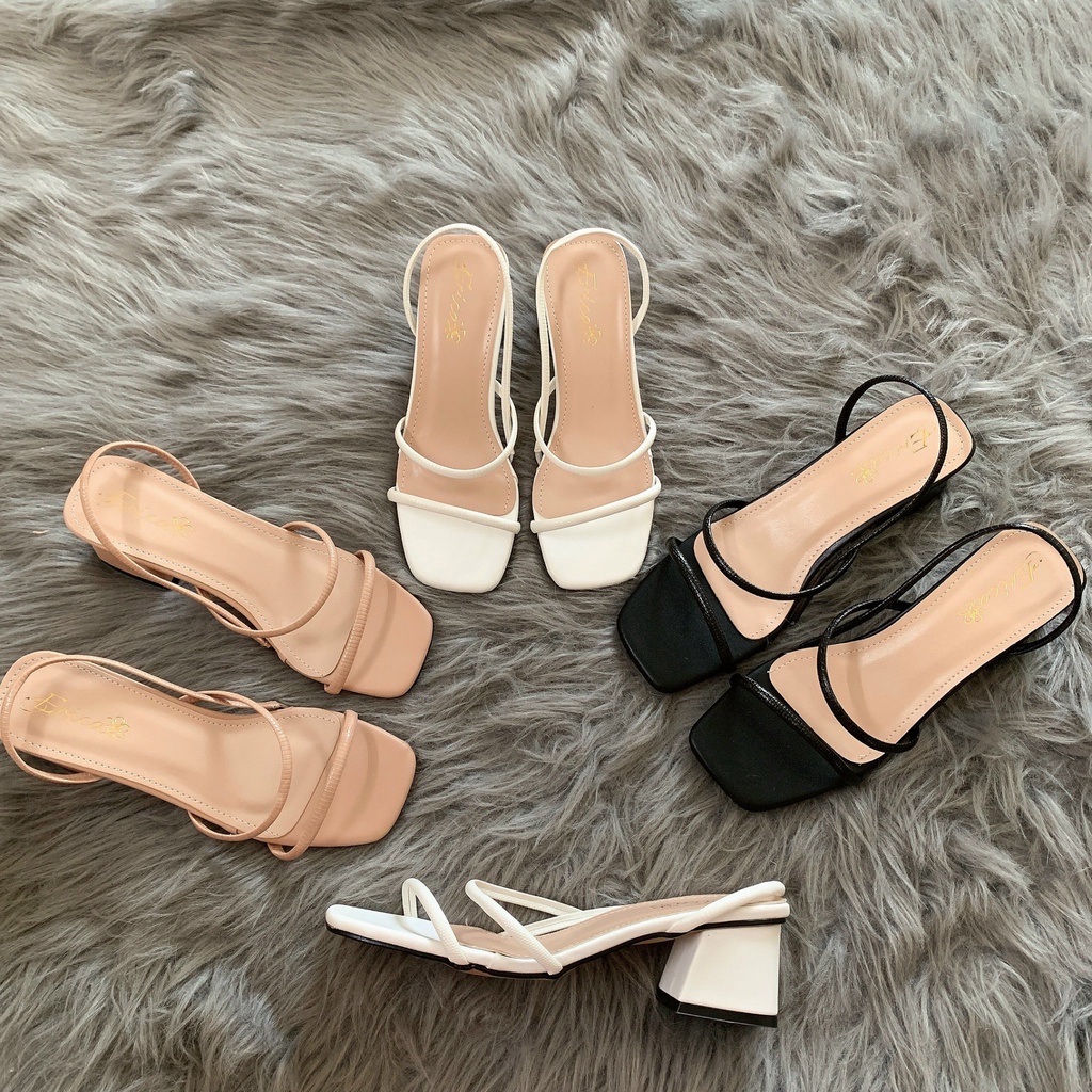 Giày Sandal Cao Gót 5 Phân, dép nữ gót vuông quai dây mảnh TRẮNG/ĐEN/KEM xinh xắn dễ phối đồ Mã M01