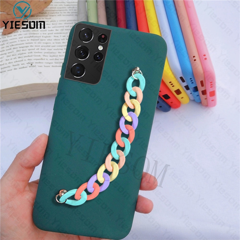 Ốp Điện Thoại TPU Dẻo Màu Sắc Ngọt Ngào Kèm Vòng Đeo Tay Cho Samsung Galaxy S22 S21 Ultra S22 Plus S21FE