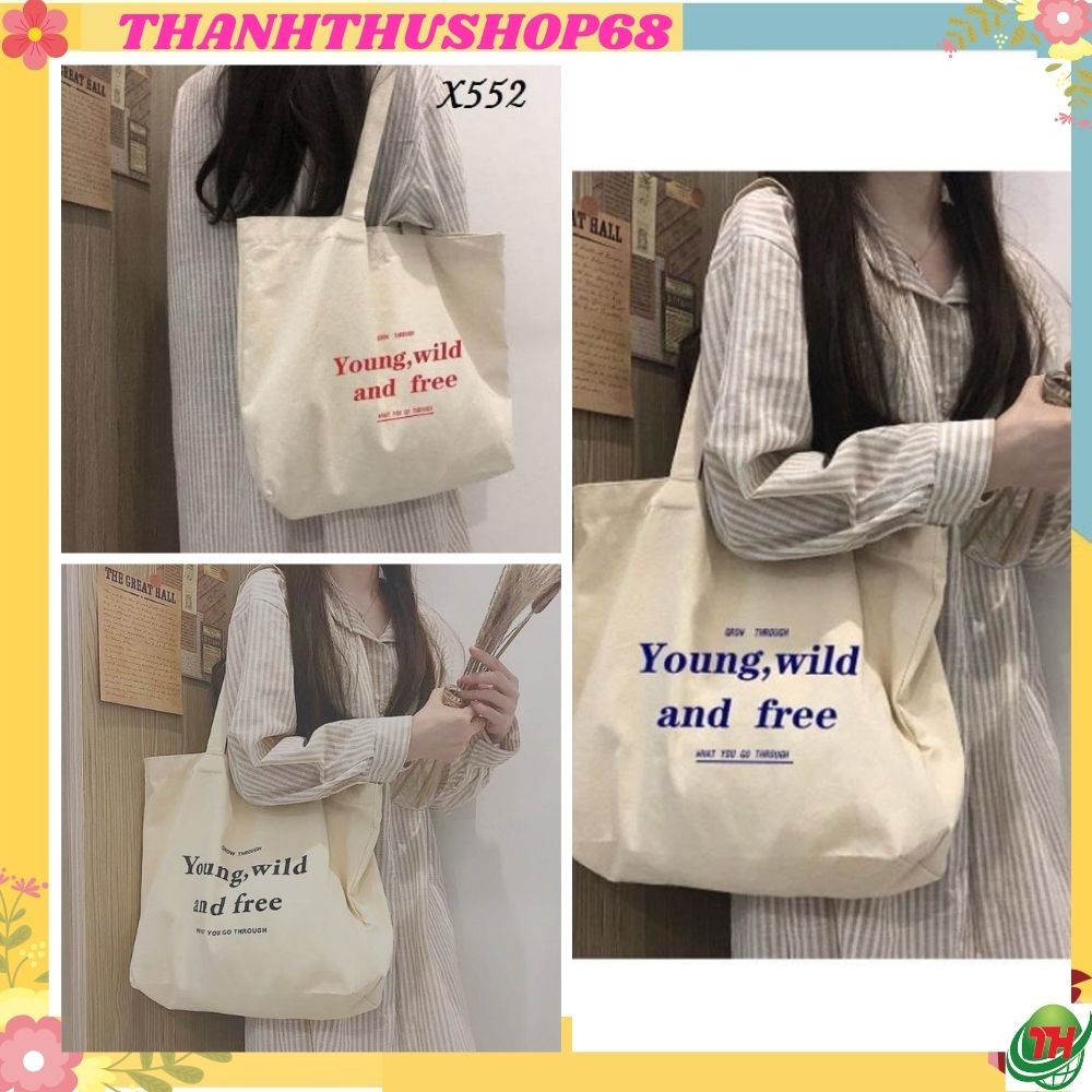 Túi vải bố canvas tote dáng vuông hoạ tiết đơn giản Thanhthushop68 558