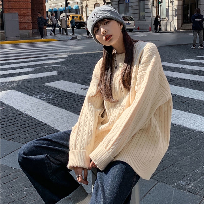 Áo Sweater dáng rộng màu sắc đơn giản trẻ trung phong cách Hàn Quốc cho bạn gái