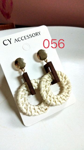 SALE Khuyên tai mây tre đan phối gỗ hình học hàn quốc khuyên tai cói nữ Thời trang Cá tính Hot