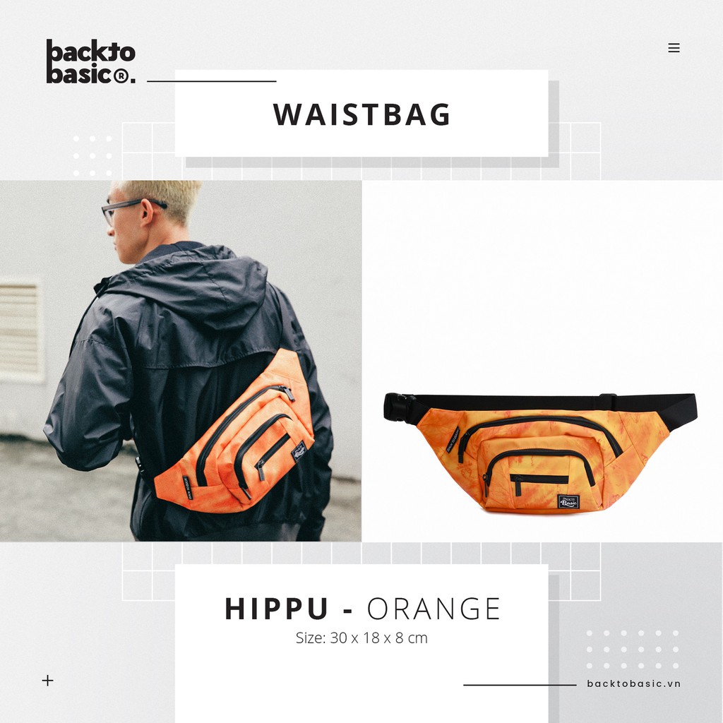 Túi bao tử - Túi đeo hông cao cấp Back To Basic - Hippu II Orange chống thấm tốt, 11 ngăn