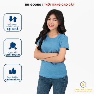 Áo Phông Trơn Nữ TheGoong Cổ Tròn, Áo Thun Nữ Basic Cotton Cao Cáp Hàng Hiệu Thoáng Mát Kháng Khuẩn Tay Ngắn Xanh Biền