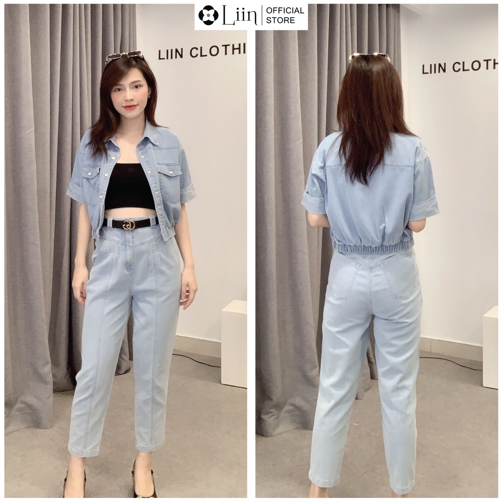 Áo Jean nữ Cộc Tay dáng ngắn bo eo phong cách cá tính, năng động Liin Clothing SM3624