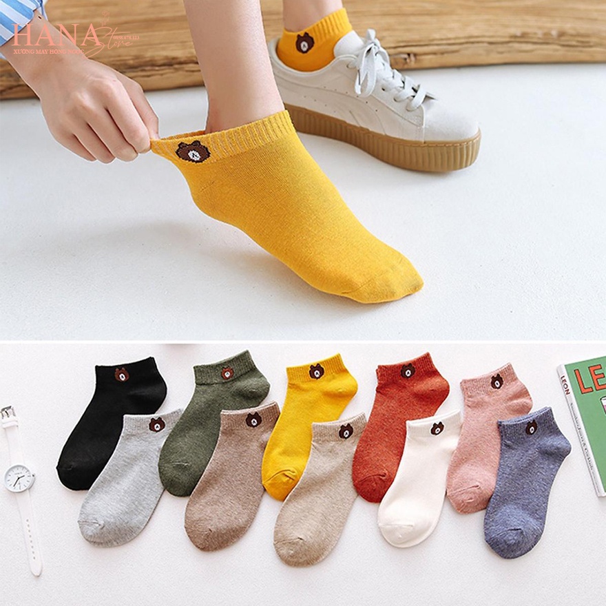 Tất cổ ngắn nữ hình gấu phong cách hàn quốc kiểu tất nữ ngắn cổ thấp dễ thương chất cotton mềm mịn thoáng