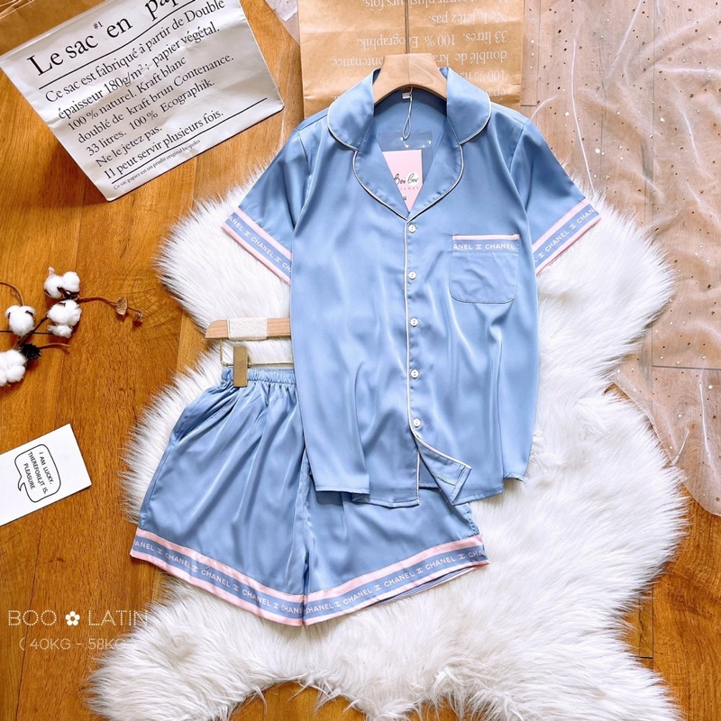 Đồ ngủ nữ pijama lụa latin quần ngắn tay cộc hoạ tiết trơn siêu xinh Booboo