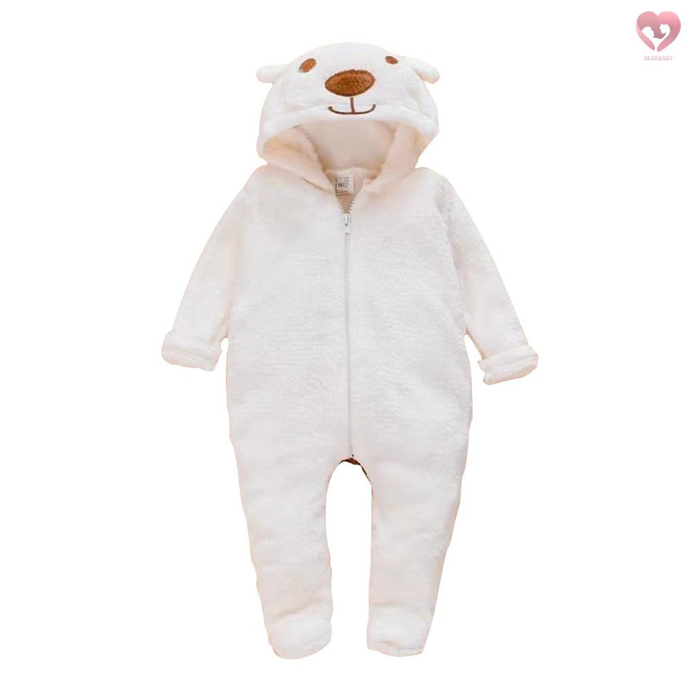 Baby Animal Hooded Rompers One-Piece Toddlers Autumn Winter Coral Fleece Pajamas Unisex Jumpsuit Costumes (White, Bear)