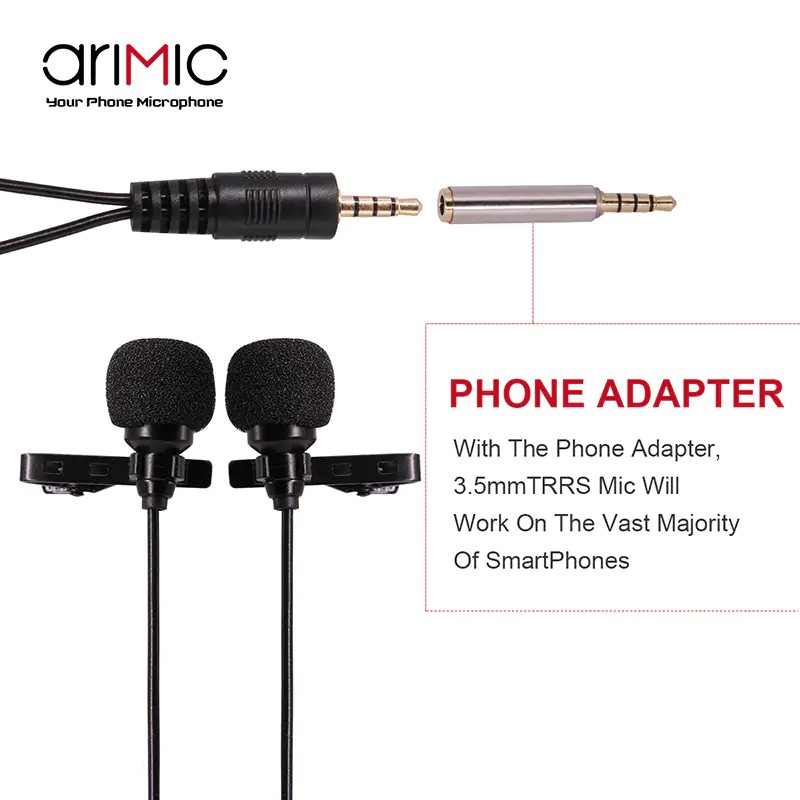 [Mã 155ELSALE giảm 7% đơn 300K] Micro cài áo 2 đầu mic AriMic Clip-on Dual Lavalier