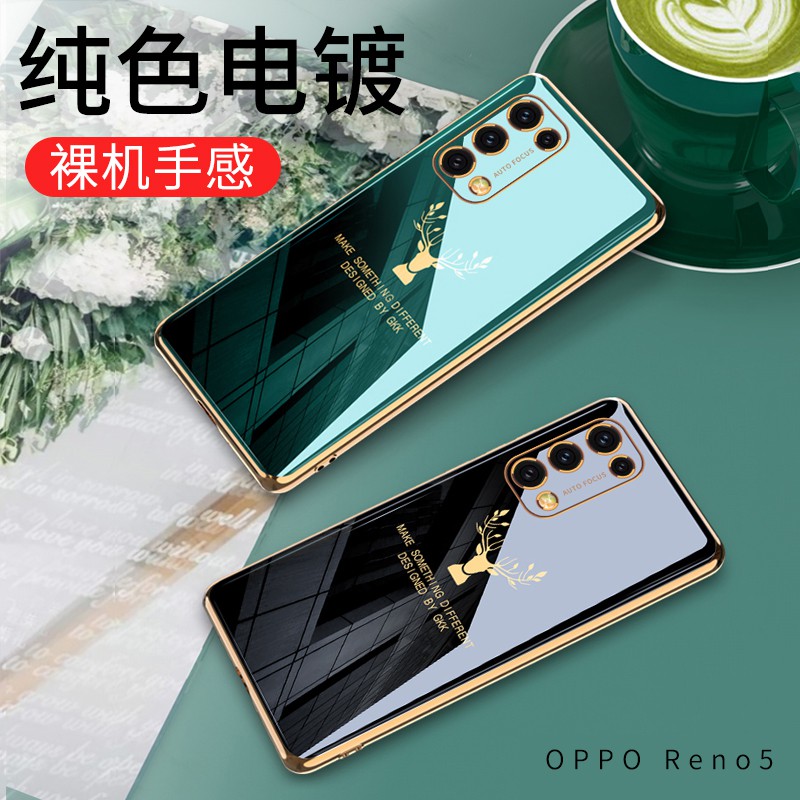 Ốp điện thoại mạ sáng bóng họa tiết đầu hươu thời trang cho OPPO RENO 5 5G