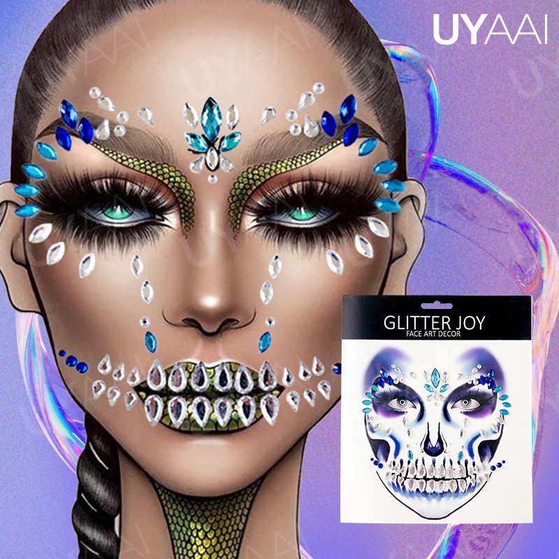 Miếng Dán Xăm Lông Mày UYAAI Đính Kim Cương Pha Lê Phát Sáng Trong Đêm Halloween