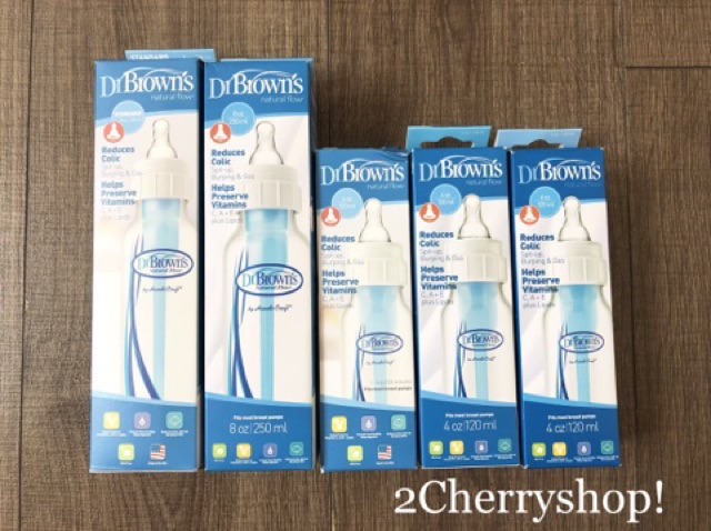 Bình sữa DrBrown cổ hẹp - Bình đơn xanh dương 120ml-250ml