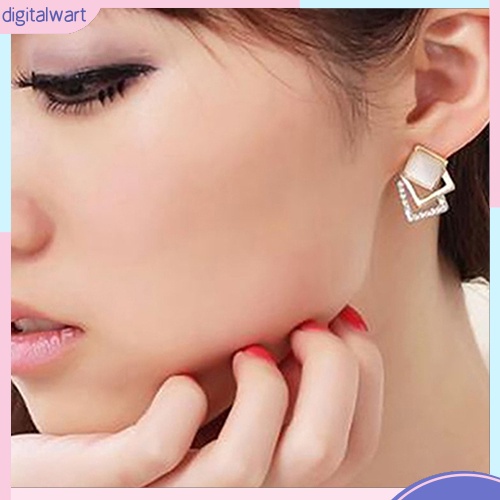 Cặp khuyên tai thiết kế hình vuông đính đá quý nhân tạo sang trọng cá tính dành cho nữ