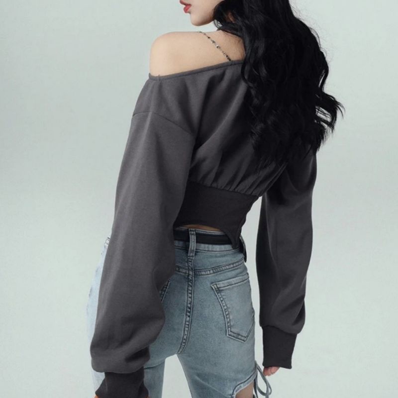 Áo lệch vai kèm dây chiết eo dài tay |IMEE|