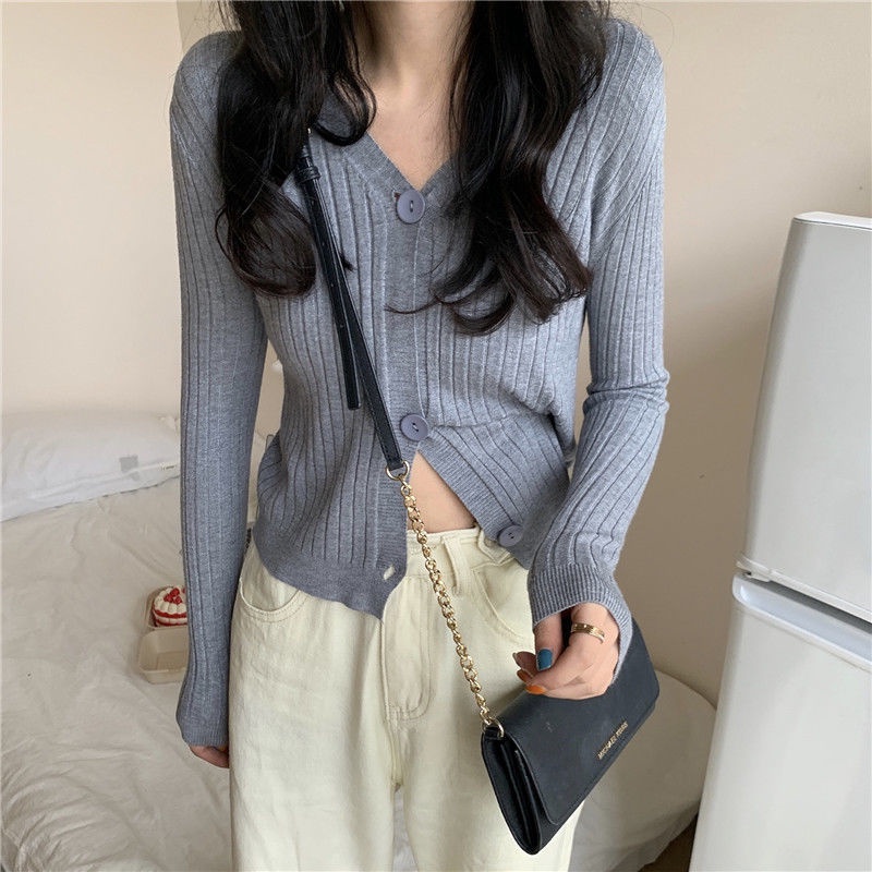 Áo Sweater Trơn Tay Dài Thời Trang Trẻ Trung 204115 Áo Len Cổ Chữ v Form Ôm Kiểu Dáng Đơn Giản Dễ Phối Đồ
