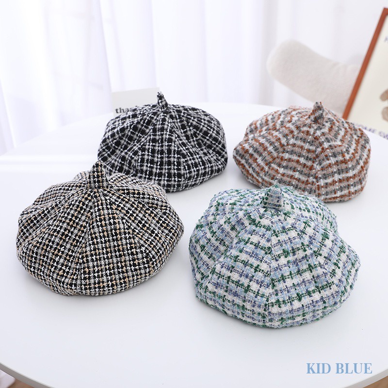 Mũ Nồi Len Kẻ Sọc Caro Phong Cách Retro Xinh Xắn Cho Bé
