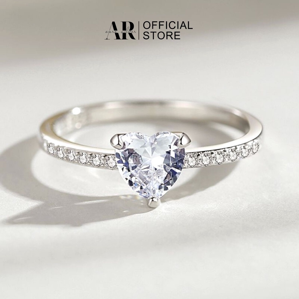 Nhẫn nữ bạc đẹp nhẫn bạc mặt trái tim đá nhỏ xinh-N38-AURASILVER