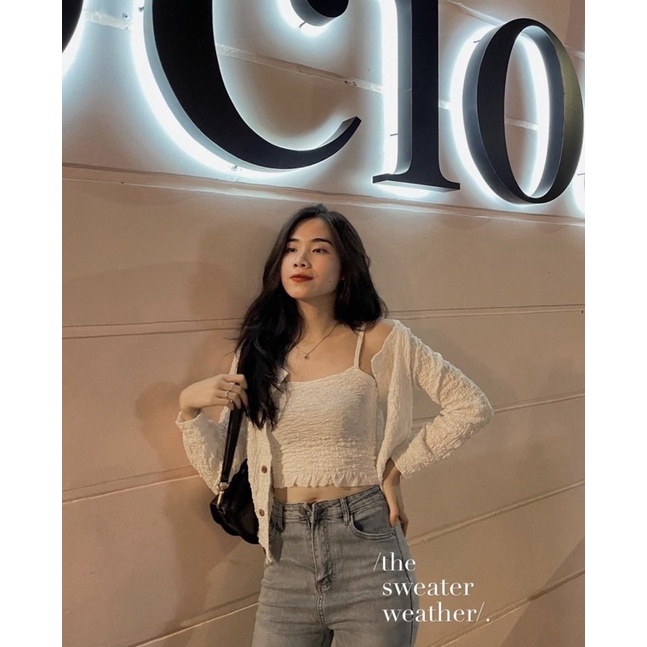 [HÀNG SẴN]SET ÁO CARDIGAN KÈM ÁO 2 DÂY CHẤT XỐP NHĂN siêu xinh