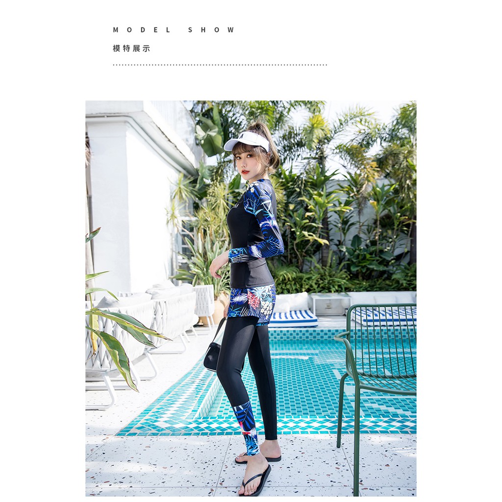 Đồ bơi nữ tay dài quần dài liền quần đùi 03