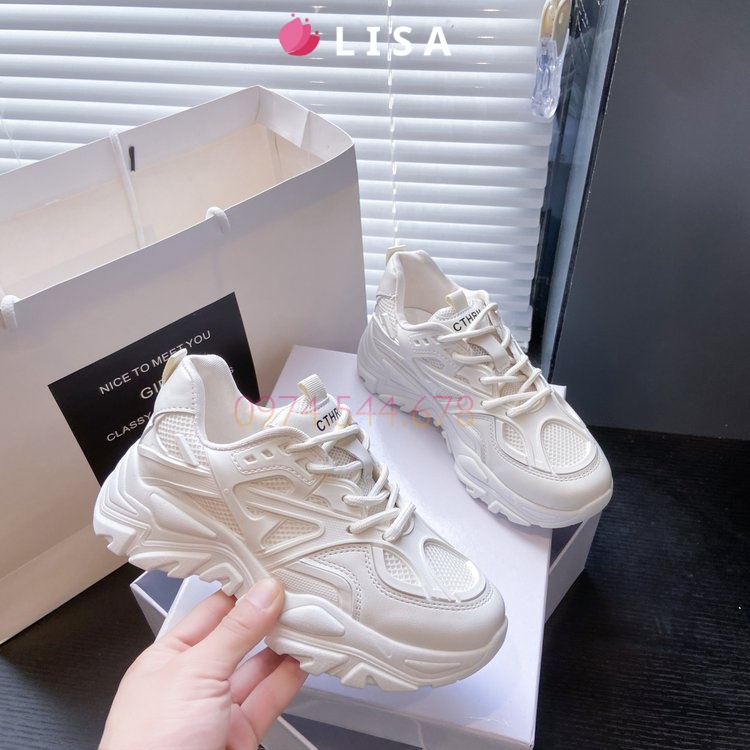 Giày Thể Thao Nữ, Giày Sneaker Nữ Độn Đế Da Mềm Phối Lưới Phong Cách Ulzzang,FULL BOX  M64 -- Lisa