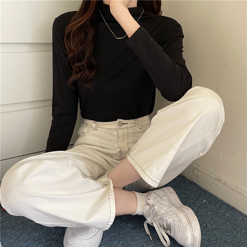 Áo Thun Dài Tay Cổ Lọ Ôm Dáng Xinh Xắn Dành Cho Nữ