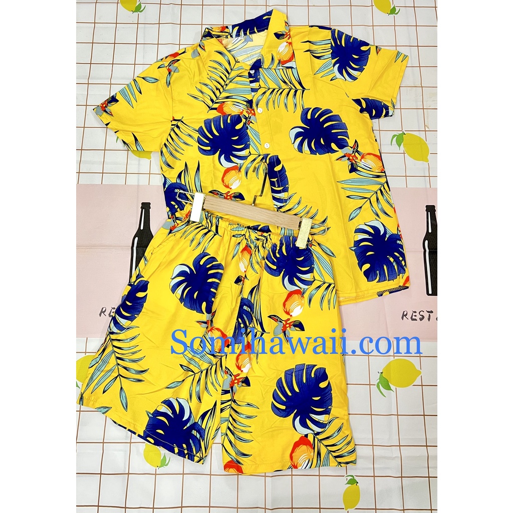 8kg-100kg Set Đồ Bộ Hawaii Họa Tiết Hoa Quả Mùa Hè