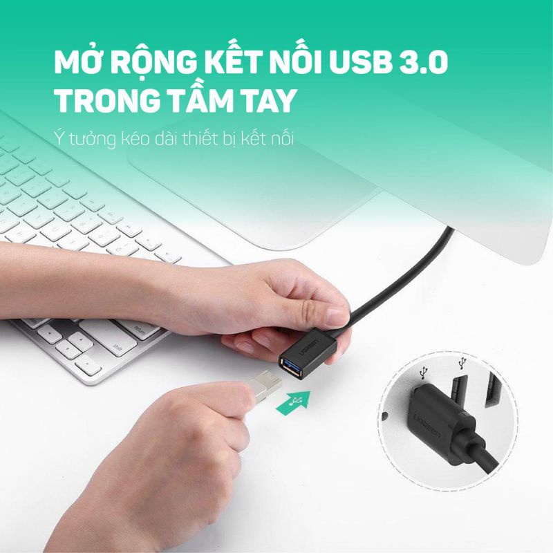Dây nối dài USB 3.0 mạ vàng dây dạng Dẹt chính hãng Ugreen dài từ 0,5-2M - Bảo hành 18 tháng
