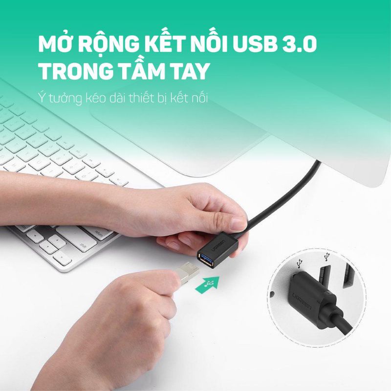 Dây nối dài USB 3.0 mạ vàng UGREEN US129 30127 dài 3m - Hàng Chính Hãng