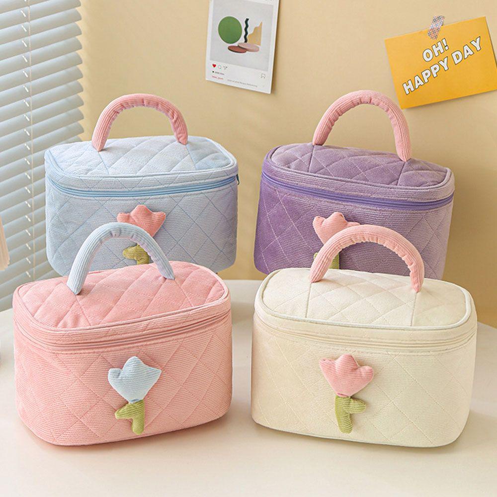 WATTLE Túi Đựng Mỹ Phẩm Du Lịch Bằng Vải Nhung Kẻ Sọc Dễ Thương Xinh Xắn