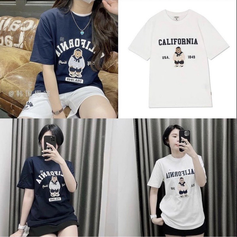 Áo thun tay lỡ, cổ tròn cho bé và gia đình họa tiết gấu Cali vải cotton mềm mịn, thoáng mát – Sammy_VN