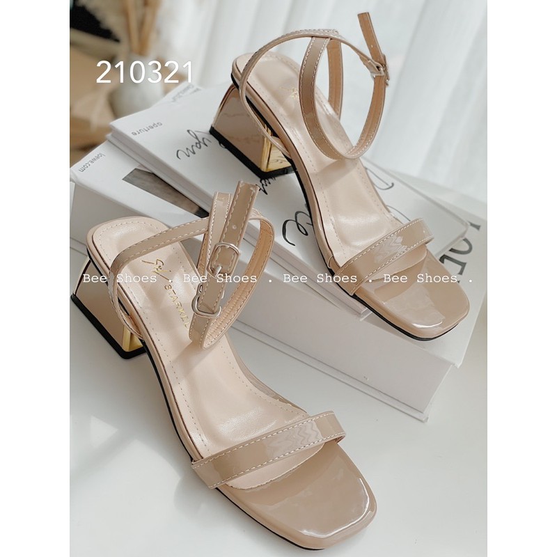 BEESHOES - SANDAL NỮ MŨI VUÔNG QUAI NGANG TRƠN - SANDAL NỮ MŨI VUÔNG GÓT VUÔNG CAO 5 PHÂN SẴN MÀU ĐEN - CHÌ - BE 210321