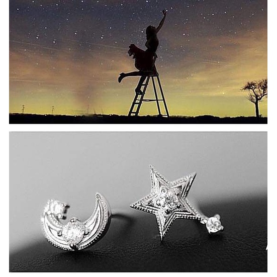 Khuyên tai bạc Khuyên trắng sao 3D lấp lánh