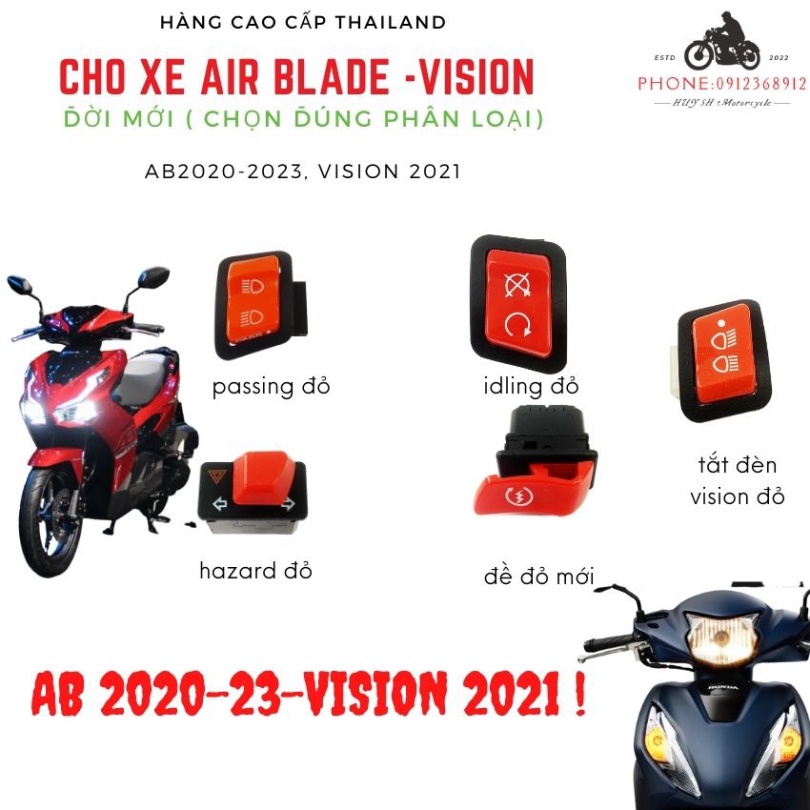 Công Tắc Đèn Xe Vision 2021 - Vision 2022, Air blade 2020-23 ( AB 2020-2023) Bán Lẻ Từng món Mã [ĐỎ THÁI]