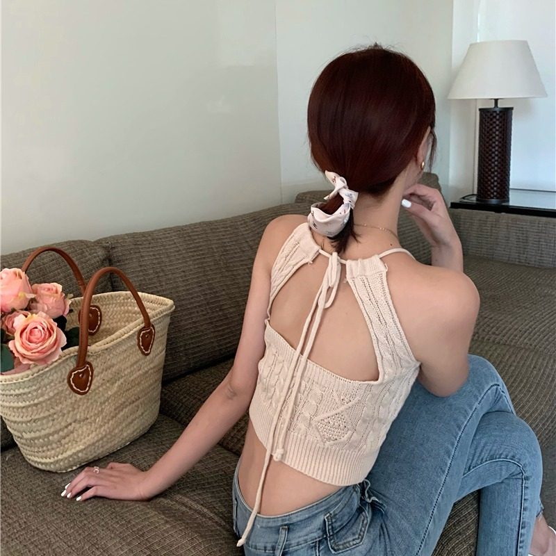 Áo Dệt Kim Cổ Yếm Hở Lưng Quyến Rũ Thời Trang Cho Nữ